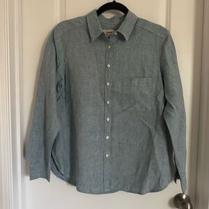 NWOT LOFT Light Blue Linen Casual Button-Down Shirt, S